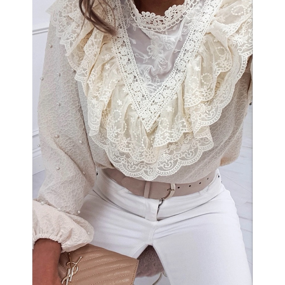 Beautiful lace blouse with pearl beading